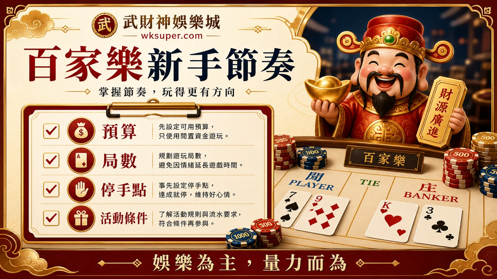 百家樂新手節奏檢查，包含預算、局數、停手點與活動條件
