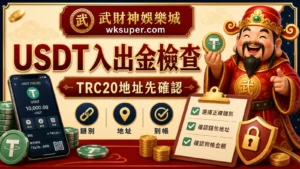 武財神娛樂城USDT入出金檢查，說明TRC20地址、鏈別與到帳紀錄